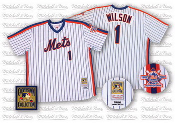 Cheap New York Mets 1 Mookie Wilson White Jerseys Mitchell and Ness For Sale