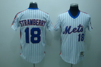 Cheap New York Mets 18 Darryl strawberry white blue strip Jerseys Mitchell and ness For Sale