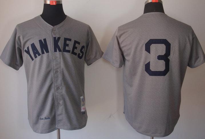 Cheap New York Yankees 3 Babe Ruth Grey M&N Throwback MLB Jerseys For Sale