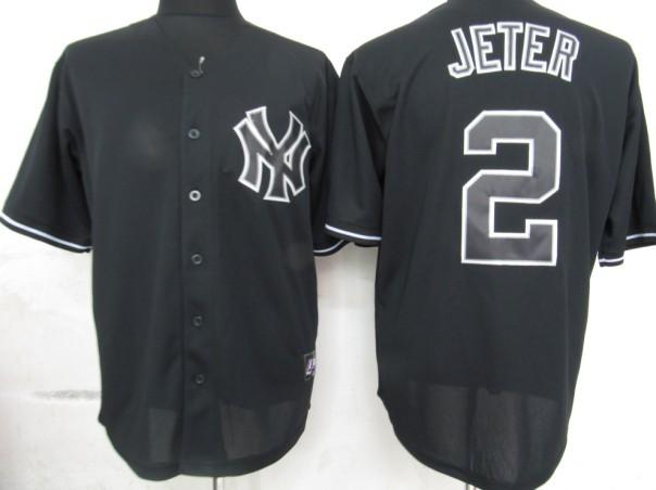 Cheap New York Yankees 2 Jeter Black Fashion MLB Jersey For Sale