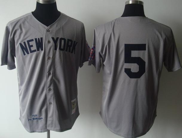 Cheap New York Yankees 5 Joe DiMaggio Grey M&N MLB Jerseys For Sale