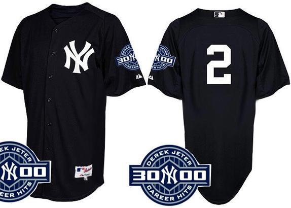 New York Yankees 2 Derek Jeter Black 3000 Hits Patch Jersey