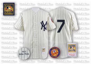 Cheap New York Yankees 7 Mickey Mantle Jersey Mitchelland Ness White Pinstripe Jersey For Sale