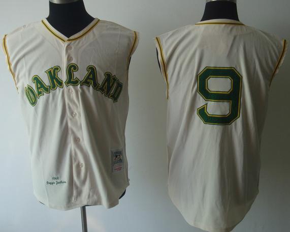 Cheap Oakland Athletics 9 Reggie Jackson Cream 1968 Throwback Vest Jerseys For Sale