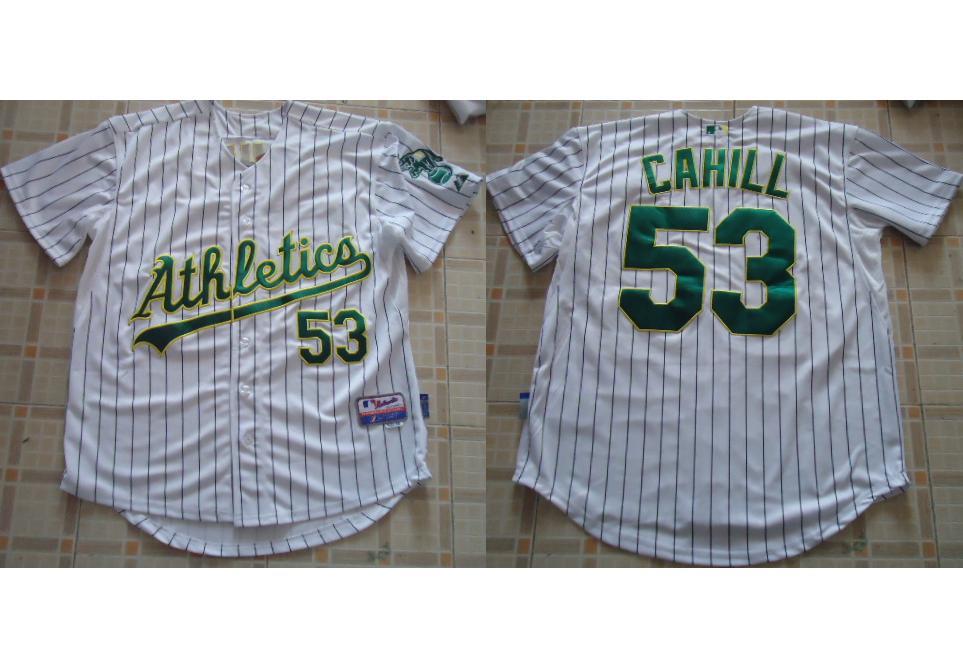 Cheap Oakland Athletics 53 Cahill White Pinstripe Jersey For Sale