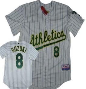Cheap Oakland Athletics 8 Kurt Suzuki White(Green Strip)Jersey For Sale
