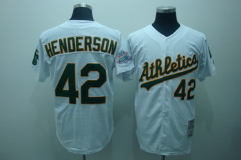 Cheap Oakland Athletics 42 Henderson White Jerseys Throwback For Sale