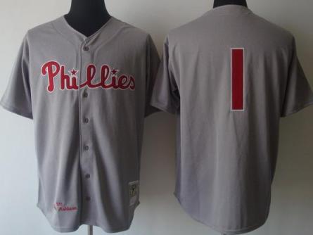 Cheap Philadelphia Phillies 1 Richie Ashburn Grey M&N MLB Jerseys For Sale