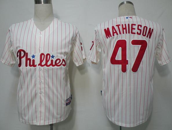 Cheap Philadephia Phillies 47 Mathieson White(red strip) Cool Base MLB Jersey For Sale