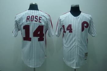 Cheap Philadelphia Phillies 14 Pete rose white(Red Strip) Jersey Mitchell and ness For Sale