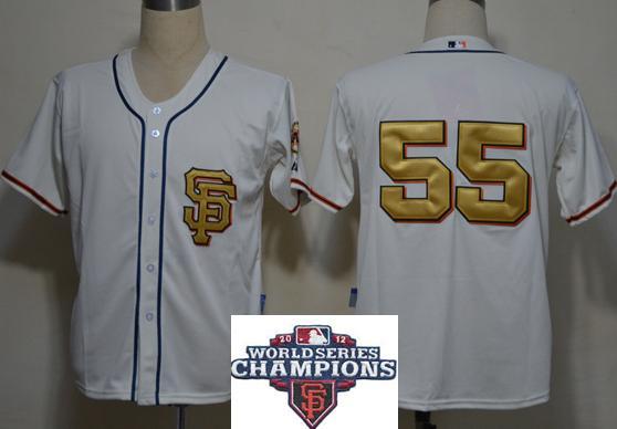 Cheap San Francisco Giants 55 Tim Lincecum Cream Gold Number 2012 World Series Champions Patch MLB Jersey For Sale