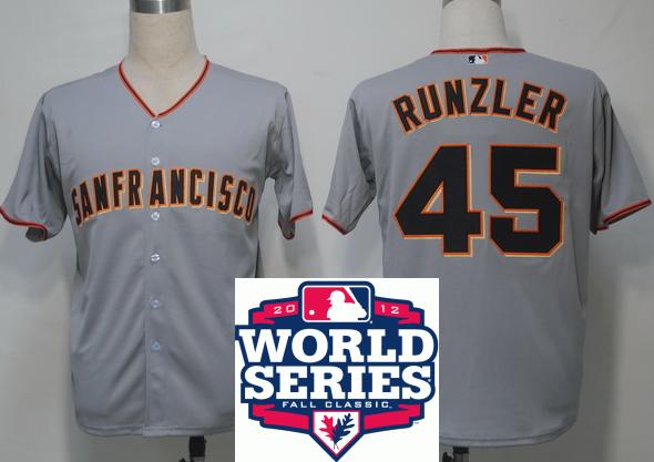 Cheap San Francisco Giants 45 Dan Runzler Grey Cool Base MLB Jersey W 2012 World Series Patch For Sale