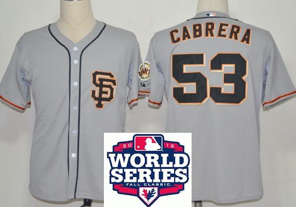Cheap San Francisco Giants 53 Melky Cabrera Grey MLB Jerseys W 2012 World Series Patch SF Style For Sale