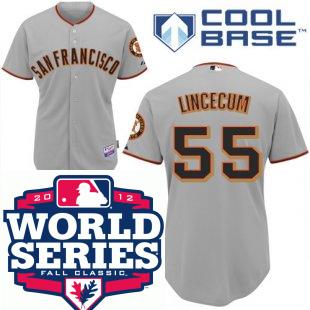 Cheap San Francisco Giants 55 Tim Lincecum Grey Cool Base MLB Jersey W 2012 World Series Patch For Sale
