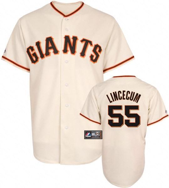 Cheap San Francisco Giants 55 LINCECUM Cream MLB Jersey For Sale