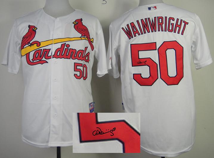 Cheap St. Louis Cardinals 50 Adam Wainwright White Sined MLB Baseball Jersey For Sale