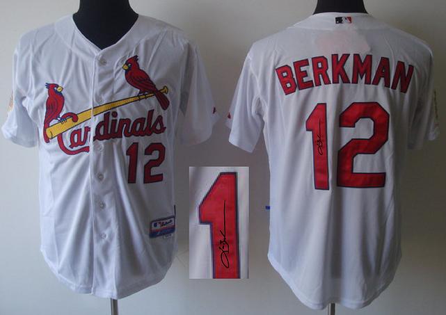 Cheap St. Louis Cardinals 12 Lance Berkman White Sined MLB Baseball Jersey For Sale