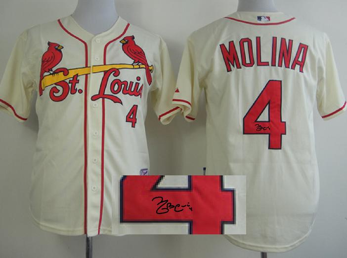 Cheap St. Louis Cardinals 4 Yadier Molina Cream Sined MLB Baseball Jersey For Sale