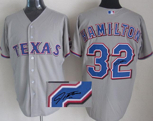 Cheap Texas Rangers #32 Josh Hamilton Grey Sined MLB Baseball Jersey For Sale