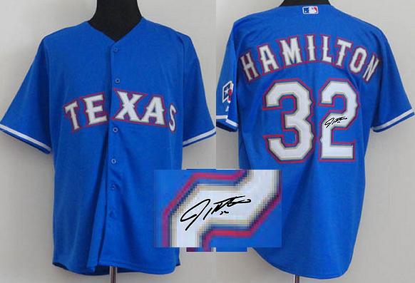Cheap Texas Rangers #32 Josh Hamilton Blue Sined MLB Baseball Jersey For Sale