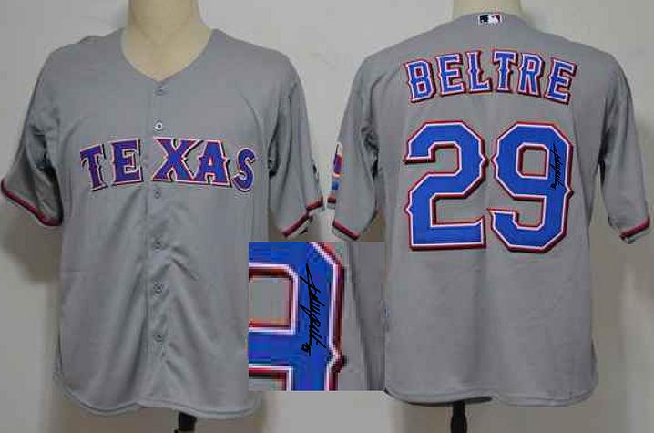 Cheap Texas Rangers 29 Adrian Beltre Grey Sined MLB Baseball Jersey For Sale