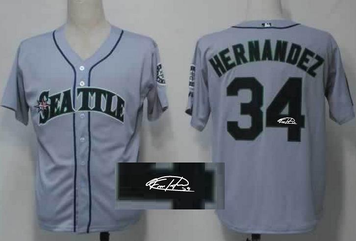 Cheap Seattle Mariners 34 Felix Hernandez Grey Sined MLB Baseball Jersey For Sale