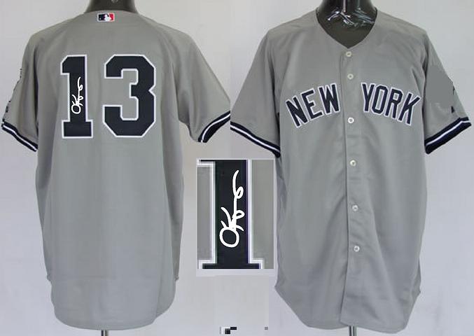 Cheap New York Yankees 13 Alex Rodriguez Grey Sined MLB Baseball Jersey For Sale