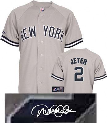 Cheap New York Yankees 2 Derek Jeter Grey Sined MLB Baseball Jersey For Sale