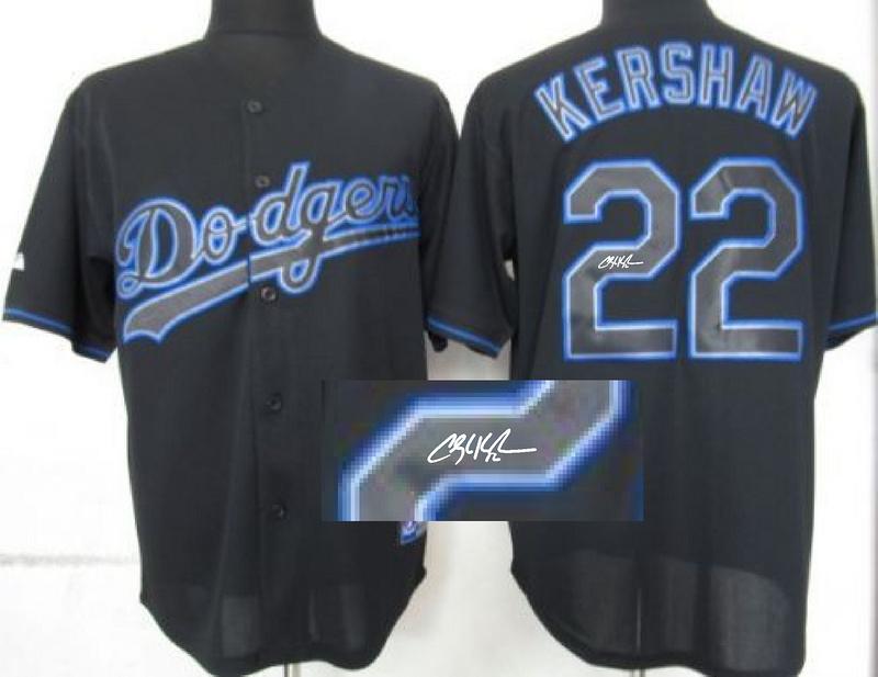 Cheap Los Angeles Dodgers 22 Clayton Kershaw Black Fashion Sined MLB Baseball Jersey For Sale