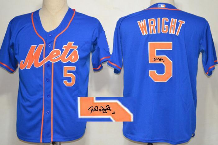 Cheap New York Mets 5# David Wright Blue Orange Number Sined MLB Baseball Jersey For Sale
