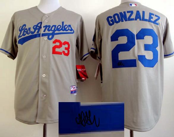 Cheap Los Angeles Dodgers 23 Adrian Gonzalez Grey Sined MLB Baseball Jersey For Sale