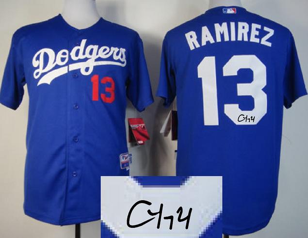 Cheap Los Angeles Dodgers 13 Hanley Ramirez Blue Sined MLB Baseball Jersey For Sale