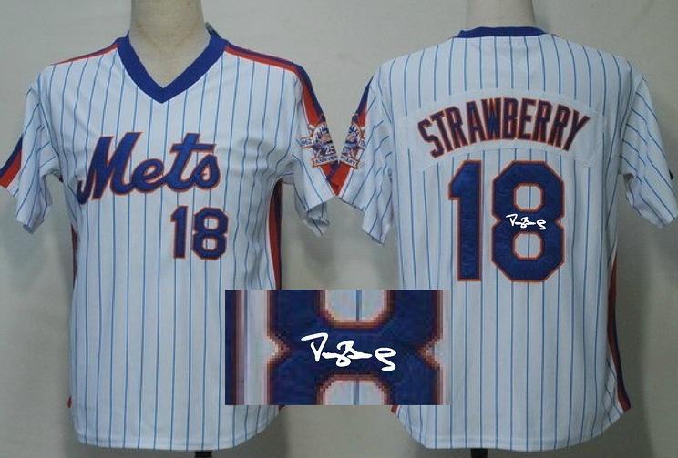 Cheap New York Mets 18 Darryl Strawberry White Sined MLB Baseball Jersey For Sale