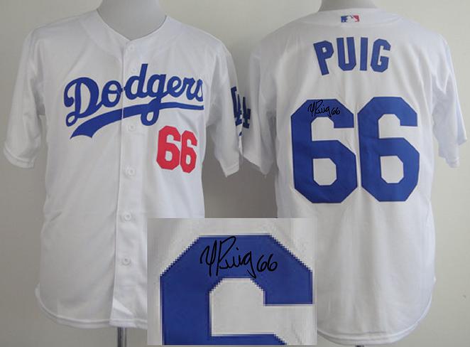 Cheap Los Angeles Dodgers 66 Yasiel Puig White Sined MLB Baseball Jersey For Sale