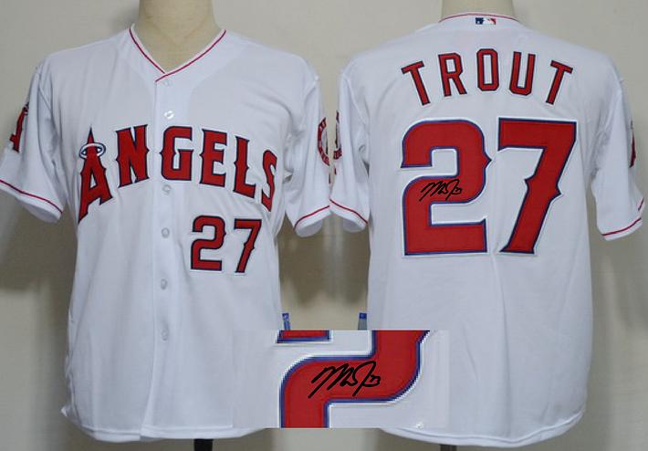 Cheap Los Angeles Angels #27 Mike Trout White Sined MLB Baseball Jersey For Sale