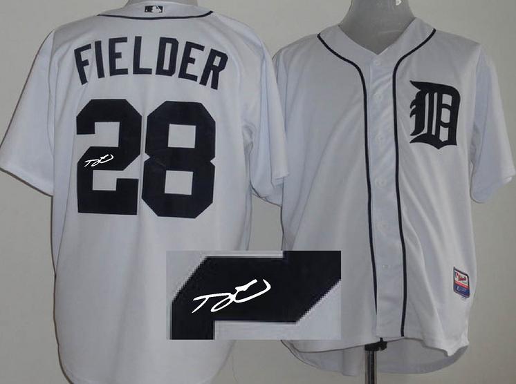 Cheap Detroit Tigers 28 Prince Fielder White Sined MLB Baseball Jersey For Sale