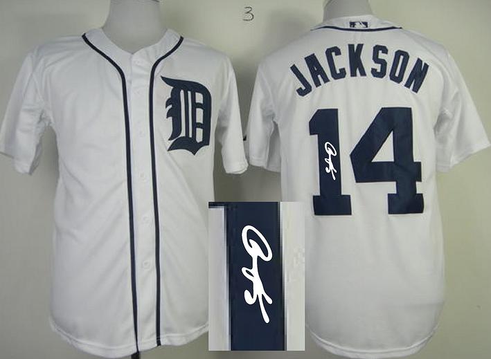 Cheap Detroit Tigers 14 Austin Jackson White Sined MLB Baseball Jersey For Sale