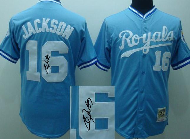 Cheap Kansas City Royals 16 Bo jackson Blue Sined MLB Baseball Jersey For Sale