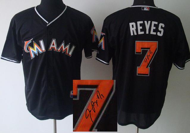 Cheap Miami Marlins 7 Jose Reyes Black Sined MLB Baseball Jersey For Sale
