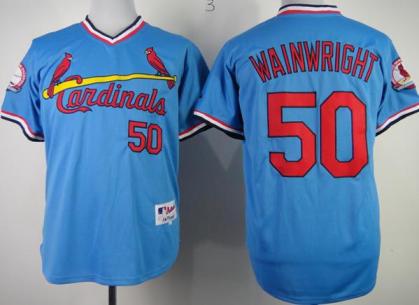 Cheap St. Louis Cardinals 50 Adam Wainwright Authentic Blue 1982 Turn Back The Clock Jersey For Sale