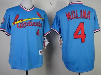 Cheap St. Louis Cardinals 4 Yadier Molina Blue Mitchell & Ness Throwback MLB Jerseys For Sale