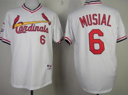 Cheap St. Louis Cardinals 6 Stan Musial White Mitchell & Ness Throwback MLB Jerseys For Sale