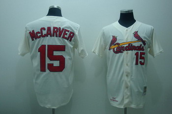 Cheap St. Louis Cardinals 15 Mccarver Cream color Jersey Mitchell and ness For Sale