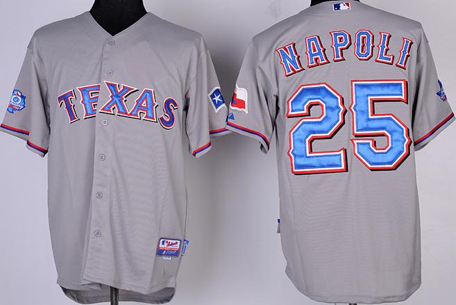 Texas Rangers 25 Napoli Grey Cool Base Jersey w 40th Anniversary Patch