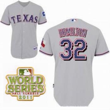 Cheap Texas Rangers 32 Josh Hamilton Grey 2011 World Series Fall Classic MLB Jerseys For Sale