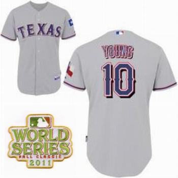 Cheap Texas Rangers 10 Michael Young Grey 2011 World Series Fall Classic MLB Jerseys For Sale