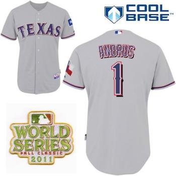 Cheap Texas Rangers 1 Elvis Andrus Grey 2011 World Series Fall Classic MLB Jerseys For Sale