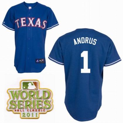 Cheap Texas Rangers 1 Elvis Andrus Blue 2011 World Series Fall Classic MLB Jerseys For Sale