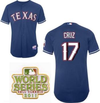 Cheap Texas Rangers 17 Cruz Blue 2011 World Series Fall Classic MLB Jerseys For Sale