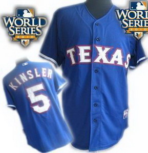 Cheap Texas Rangers 5 Ian Kinsler 2010 World Series Patch jerseys blue For Sale